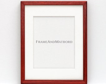 11x14 Padauk Picture Frame, 8x10 Mat Opening, Exotic Wood, Thin Gallery Style, UV Museum Quality PlexiGlass, Conservation Mat