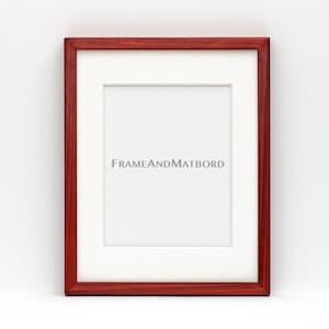May include: A red wood picture frame with a white mat and the text "FRAMEANDMATBORD" printed in gray.