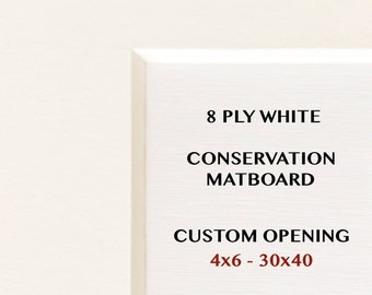 8 Ply White / Black Matboard - Custom Mat Opening, Archival Picture Mat, Conservation Matting, Every Custom Size to fit a Frame