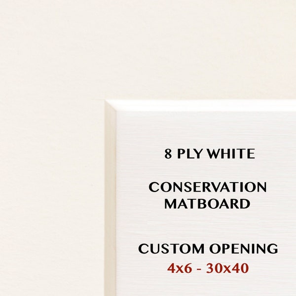 8 Ply White / Black Matboard - Custom Mat Opening, Archival Picture Mat, Conservation Matting, Every Custom Size to fit a Frame