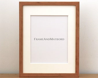 14x11 Cherry Picture Frame, Matted To 8x10, Thin Gallery Style Frame, UV Museum Quality PlexiGlass, Conservation Mat, Ready To Hang