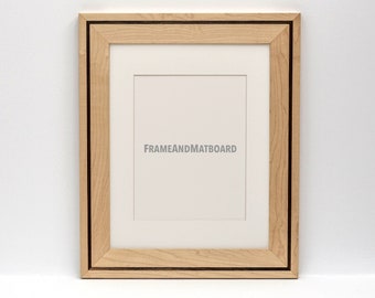 11x14 Maple Frame Matted to 8x10, Inlay Walnut Wood, Gallery Framing, UV Absorbent Museum Quality Glazing, Conservation Mat