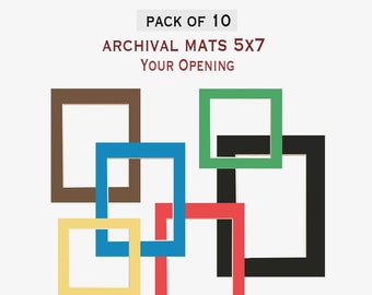 Pack of 10 5x7 Picture Mats Mattes with Cut for Your Photos,  ARCHIVAL - SINGLE -  56 Colors