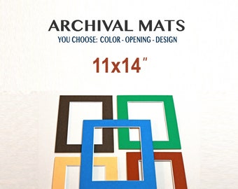 11x14" Custom Mat, Picture Matting, ARCHIVAL - SINGLE - 56 Colors