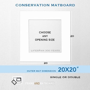 20X20 Picture Matboard - Archival - Custom Opening, White - Black - Single - Double, Buy 2+ SAVE UP TO 35%