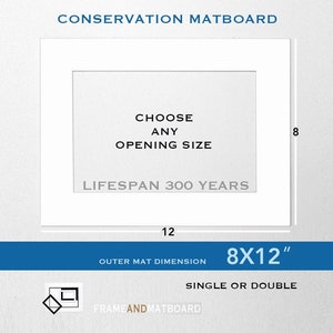 8x12 Picture Matboard - Archival - Custom Opening, White - Black - Single - Double, Buy 2+ SAVE UP TO 35%