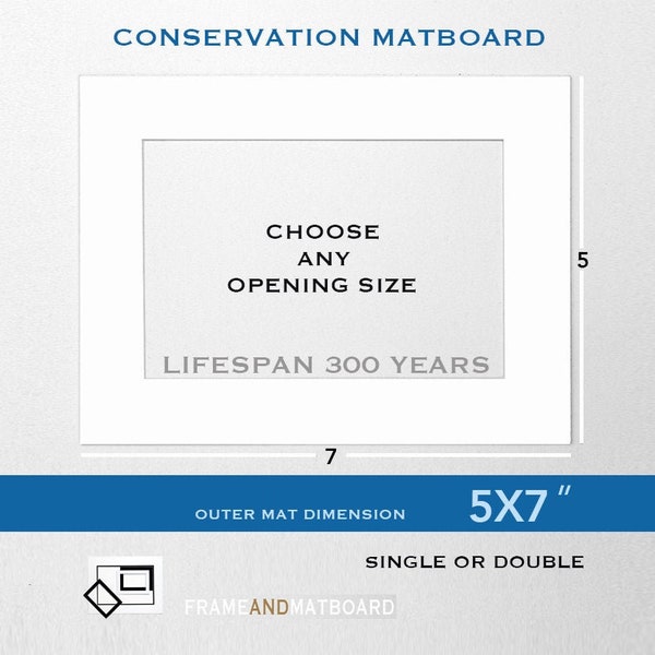 5X7 Conservation Matboard, Custom Opening, White - Black - Single - Double, Buy 2+ SAVE UP TO 35%