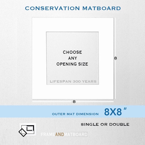 8X8 Custom Picture Matboard, Conservation Grade, Buy Two Or More - Save up to 35%