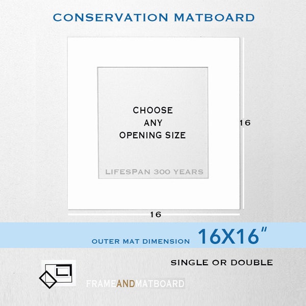 16X16 Custom Matboard, Archival - Conservation Grade, White - Black - Single - Double, Buy 2+ SAVE UP TO 35%