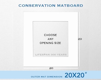 20X20 Picture Matboard - Archival - Custom Opening, White - Black - Single - Double, Buy 2+ SAVE UP TO 35%
