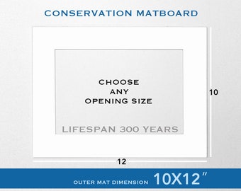 10x12 Custom Matboard, Archival - Conservation Grade, White - Black - Single - Double, Buy 2+ SAVE UP TO 35%