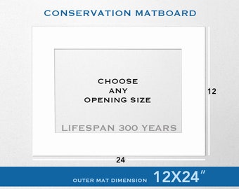 12x24 Picture Matboard, Custom Opening, Archival Conservation Mat, White- Black, Single - Double, Buy 2+ SAVE UP TO 35%