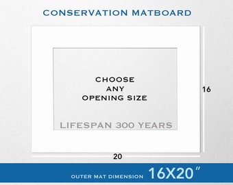 16x20 Custom Matboard, Archival - Conservation Grade, White - Black - Single - Double, Buy 2+ SAVE UP TO 35%