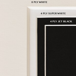 May include: Close-up of a white mat with the text "AVAILABLE CONSERVATION MATS (300 YEARS LIFESPAN): 8 PLY WHITE" and a black mat with the text "4 PLY SUPER WHITE" and "4 PLY JET BLACK".