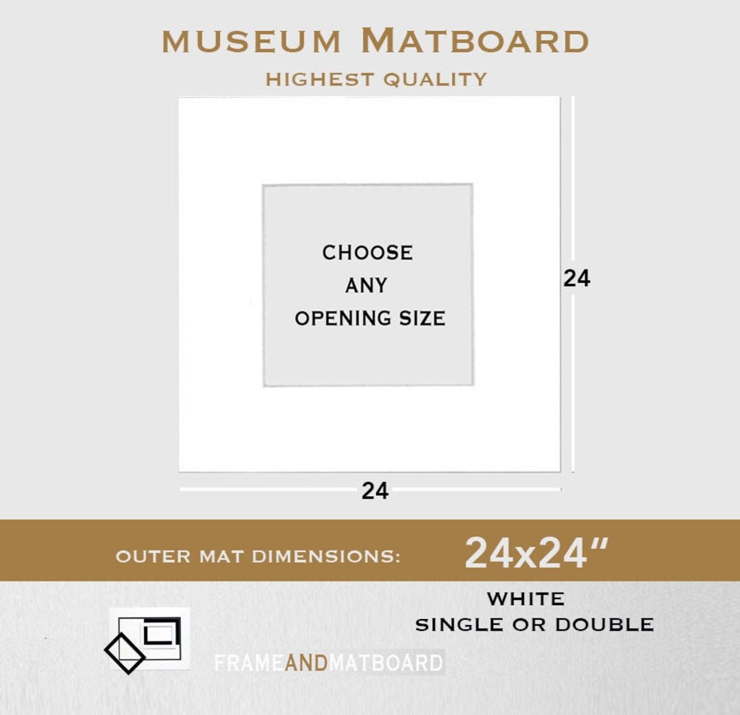 24X24 Cotton Matboard Custom Opening Crescent Rag 4 Ply White, Archival ...