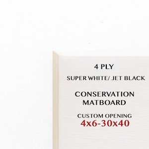 Custom Opening Picture Matboard, 4x6 To 30x40, Conservation Mat, Black Or White, Archival, Lifespan 300 Years, Free Shipping over 35