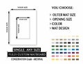 Fully Custom Matboard - ARCHIVAL - SINGLE - Design Your Mat: Total Size - Opening Size - Color, Conservation Matte, Any Size Up To 30x40