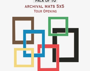 Pack of 10 5x5 Picture Matboard with Cut for Your Photos, ARCHIVAL - SINGLE -  56 Colors