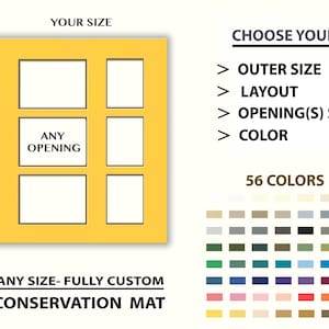Multiple Openings Mat Board - Conservation Quality - Your Desired Layout - Fully Custom - Any Size Up To 30x40