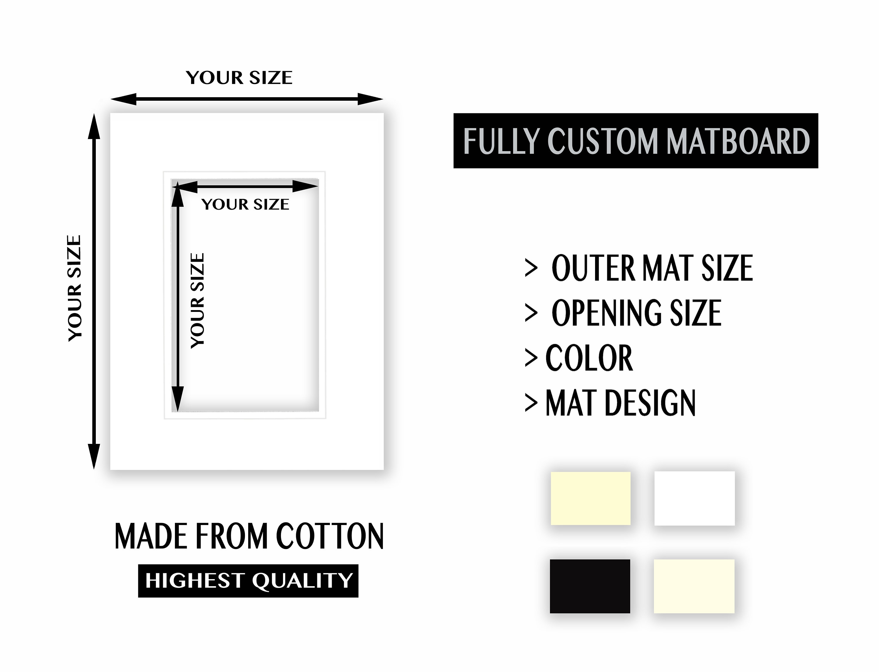 Fully Custom COTTON MATBOARD - SINGLE - Design Your Mat: Total Size ...