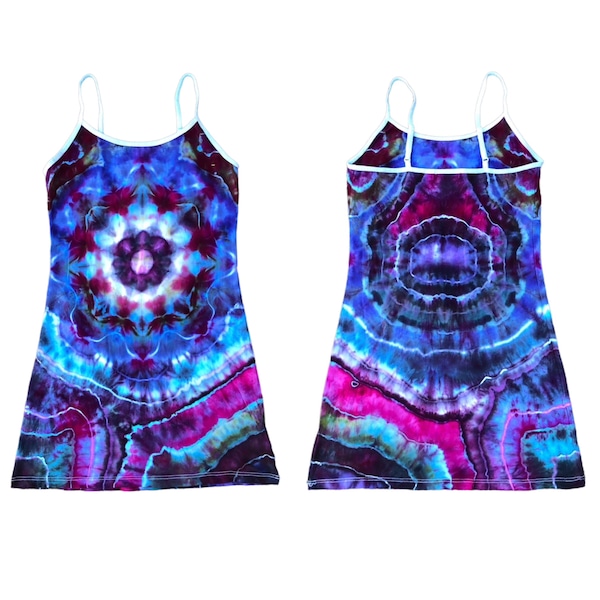 Tie Dye Mandala Geode Cami Bodycon Dress Blue | Size Medium | Hippie, boho, festival, rave clothing