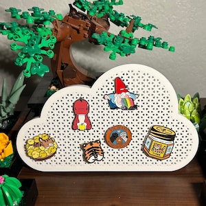 3D Printed Cloud Pin Board with Stand: Enamel Pin Display