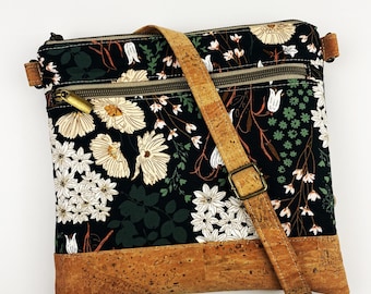 Slim Crossbody Bag, Cork Crossbody Bag, Bluebells and Buttercup