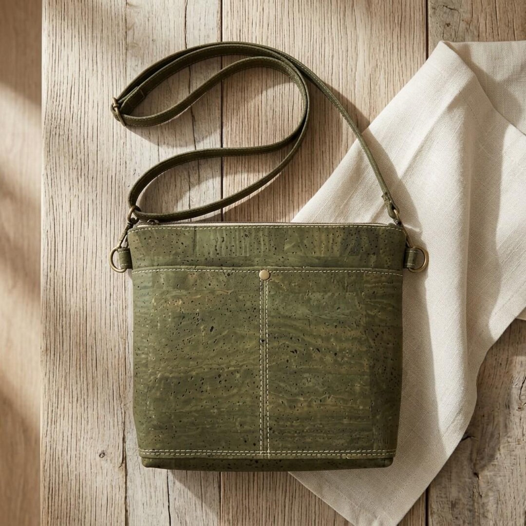 Green Cork Crossbody Bag: Eco-friendly Purse With Waterproof Lining - Etsy
