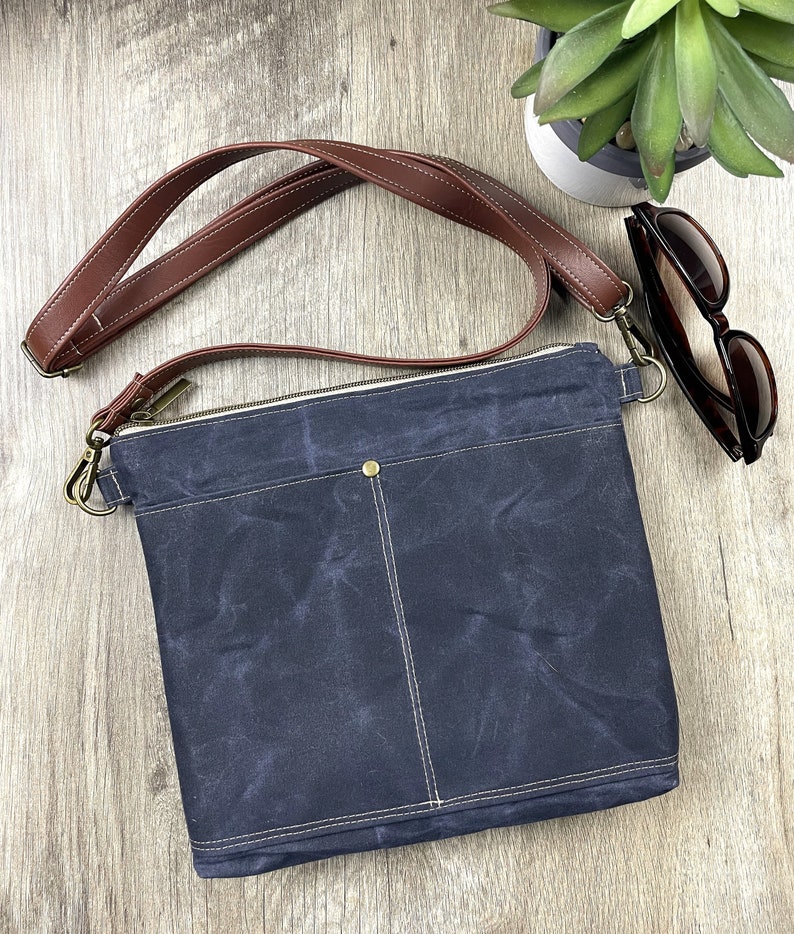 Waxed Canvas Crossbody Bag, Navy Waxed Canvas Bag Etsy
