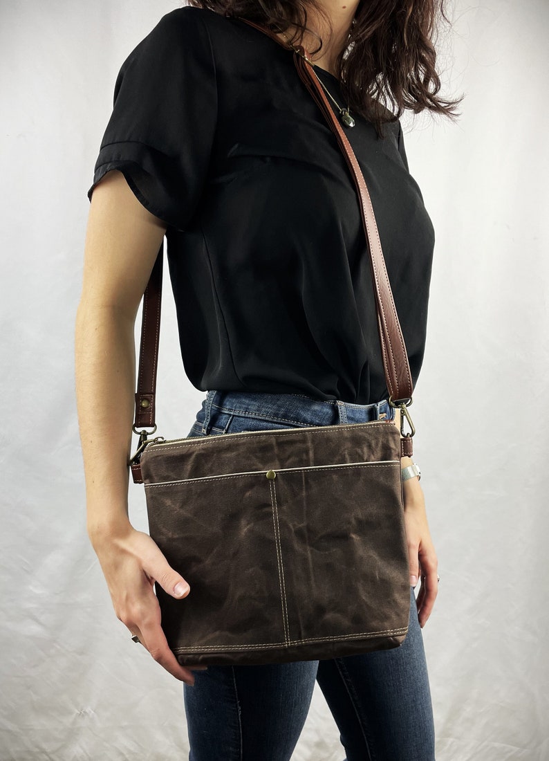 Waxed Canvas Crossbody Bag Chocolate Brown Waxed Canvas Bag Etsy