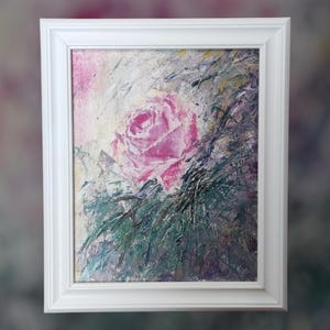 Susurro de Rosa – Pintura al óleo original de 30 x 24 cm / Rosa texturizada enmarcada sobre lienzo / Arte mural floral de Dare2BeArt