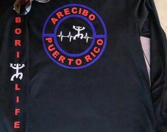 BoriLife Boricua Unisex Long Sleeve Tshirt Arecibo Puerto Rico Glow in Dark Taino Coqui HeartBeat