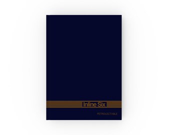 Navy Striped Inline Six Hardback Journal | Lined/Square/Blank Notebook