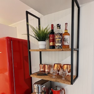 Wall mounted shelf, double shelf, metal frame, shelves, wall decor
