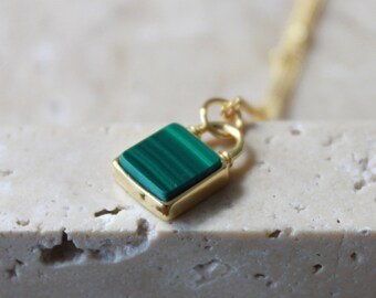 Malachite Necklace: S925 Gold Statement Chain, Minimalist Stone