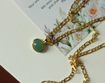 Aventurine Quartz Necklace: Vintage Natural Green Stone, Gift for Mom