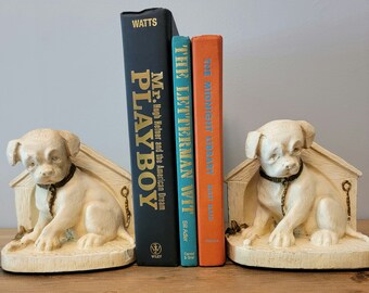 1960's chalkware bulldog puppy bookends