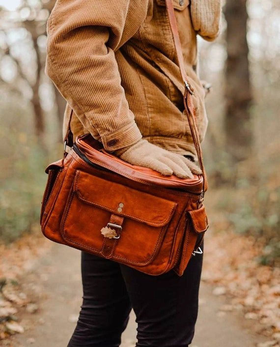 Leather Crossbody Bag With Strap Camera Bag With Pocket 