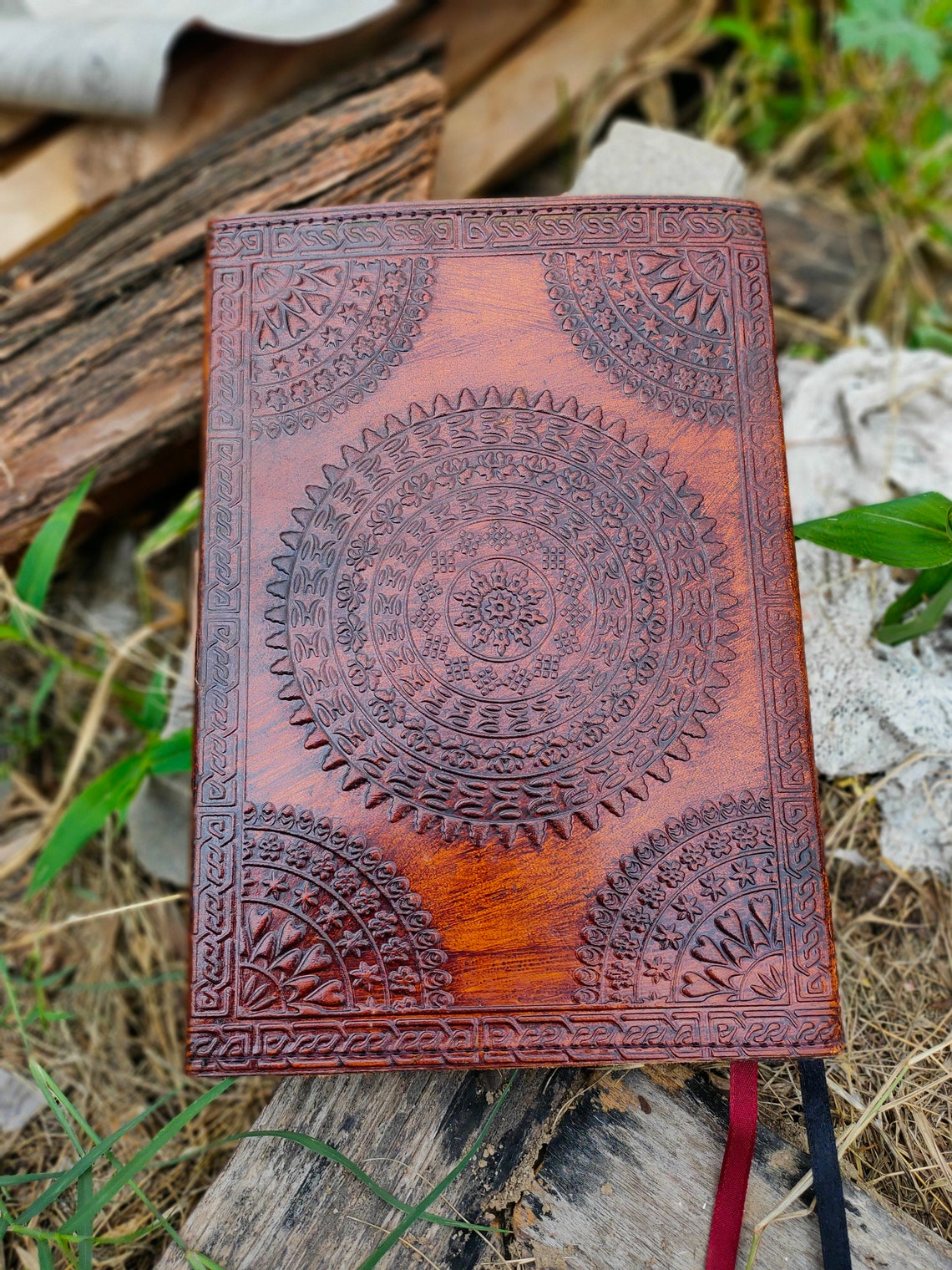 7x10 Leather Book of Shadows Journal Embossed with Chakra Gem Etsy