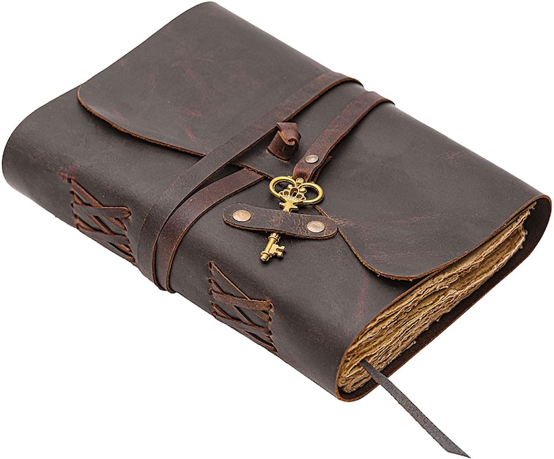 Vintage Leather Journal with Key - Antique Handmade Deckle Edge Vintage Leather Journal with Key - Antique Handmade Deckle Edge