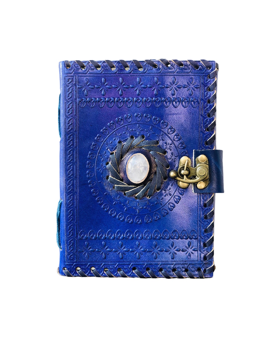 Genuine Leather Journal With Semi Precious Stone Lock Etsy
