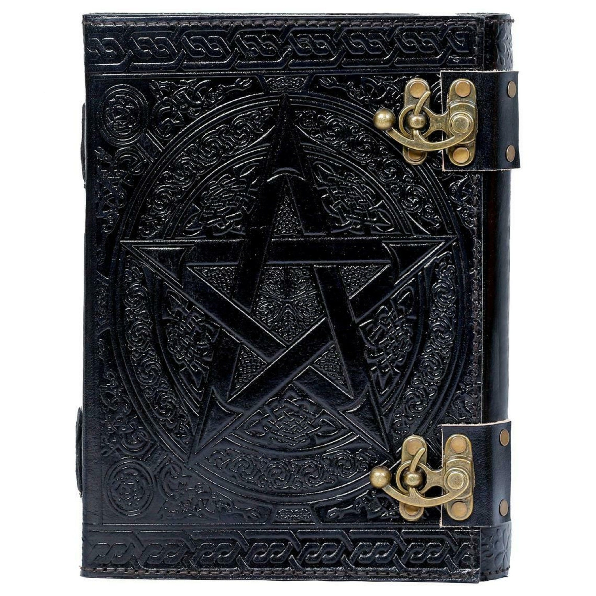 Pentagram Embossed Leather Journal Pentacle Book of Shadows Etsy