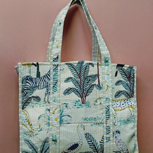 Cotton Quilted Handblock Printed Tote Bag without Zip 17x18x 6 inches