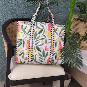 Cotton Quilted Handblock Printed Tote Bag without Zip 17x18x 6 inches