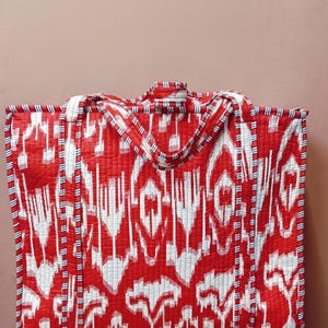 Cotton Quilted Handblock Printed Tote Bag with Zip 17x18x 6 inches