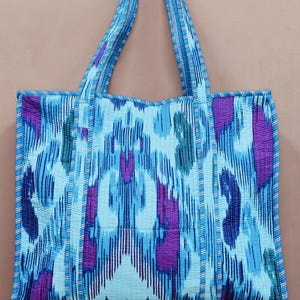 Cotton Quilted Handblock Printed Tote Bag with Zip 17x18x 6 inches
