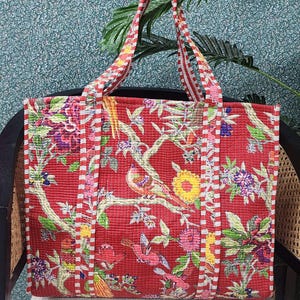 Cotton Quilted Handblock Printed Tote Bag without Zip 17x18x 6 inches