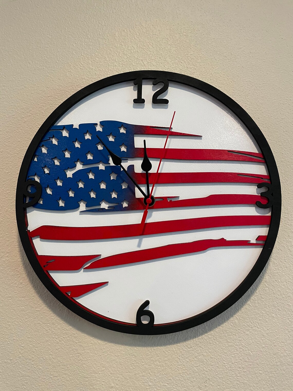 American Flag Clock Laser Cut Wood Clock Hanging Clock USA Etsy