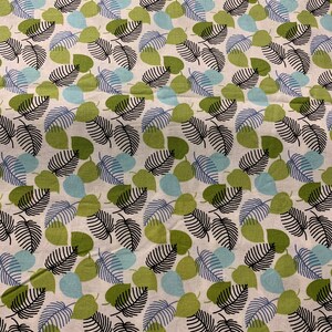 Fabric- White Green / Blue leaf Fabric | Sewing | Quilting | Sold by the Yard
