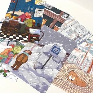 cartes postales des jours d'hiver (vacances, cosy, imprimés, Noël, salutations)